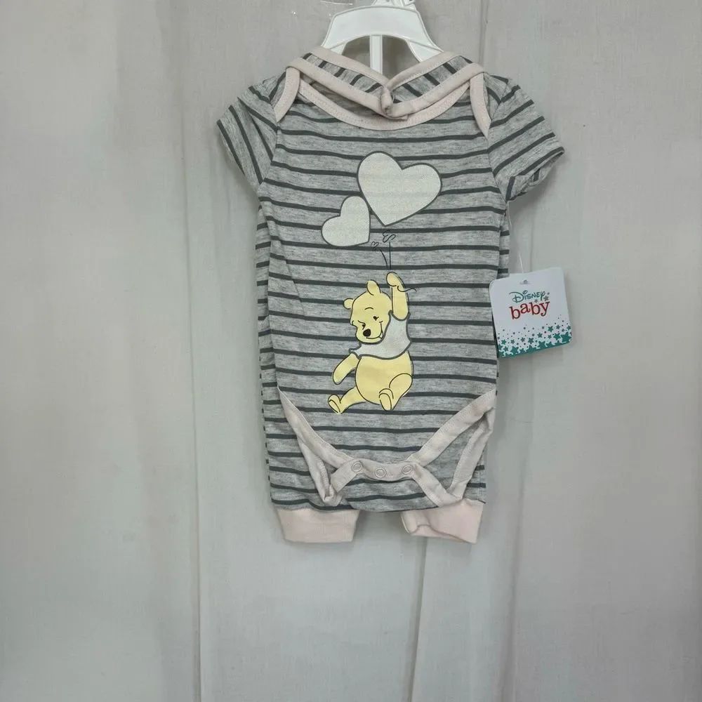 Disney Winnie the Pooh Girls’ Bodysuit, Jogger and Bib Set for Newborn – Grey
